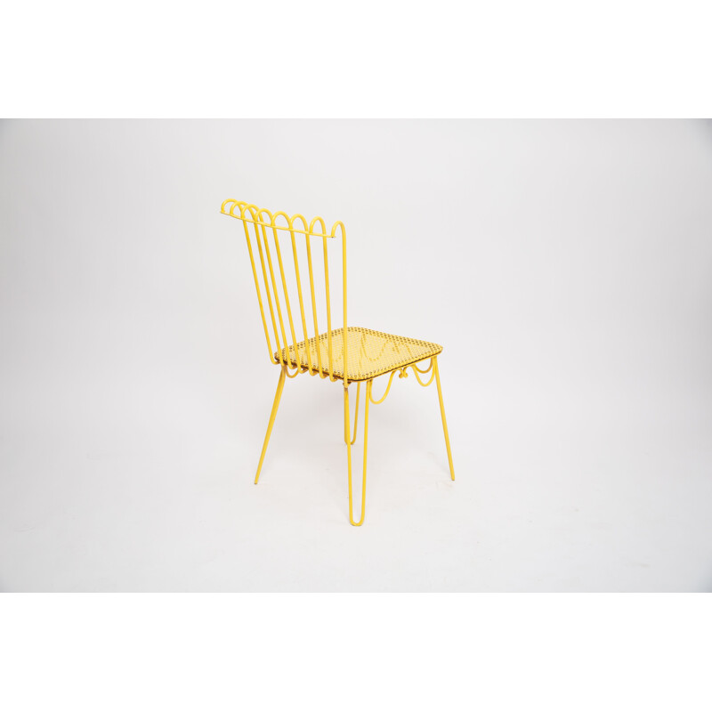 Set van 4 gele vintage smeedijzeren stoelen van Matthieu Mattegot