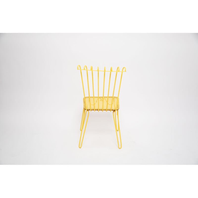 Ensemble de 4 chaises jaune vintage en fer forgé par Matthieu Mattegot