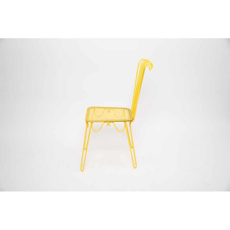 Set of 4 vintage yellow wrought iron chairs by Matthieu Mattegot