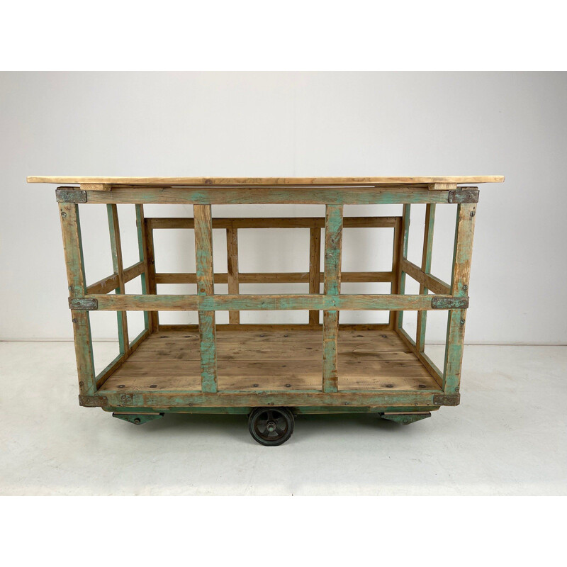 Vintage houten trolley met wielen, Tsjechoslowakije