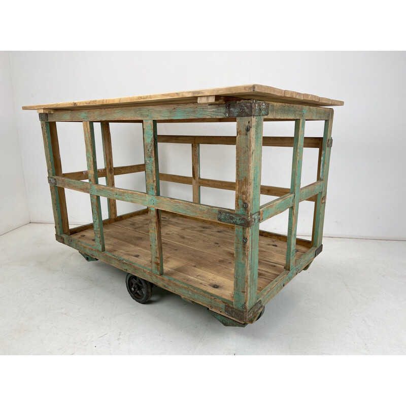 Vintage houten trolley met wielen, Tsjechoslowakije