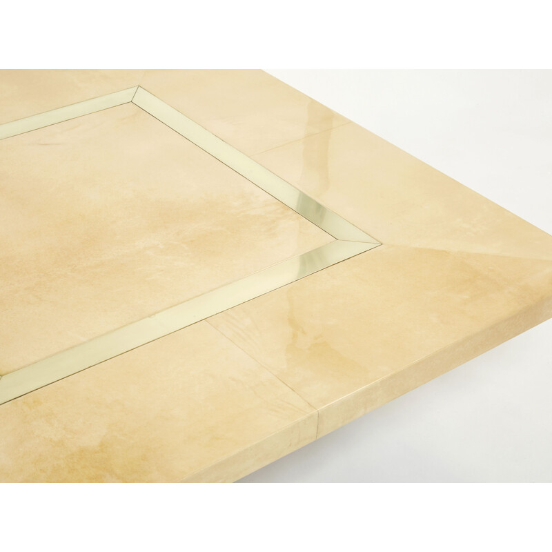 Vintage beige parchment and brass coffee table by Aldo Tura, 1960