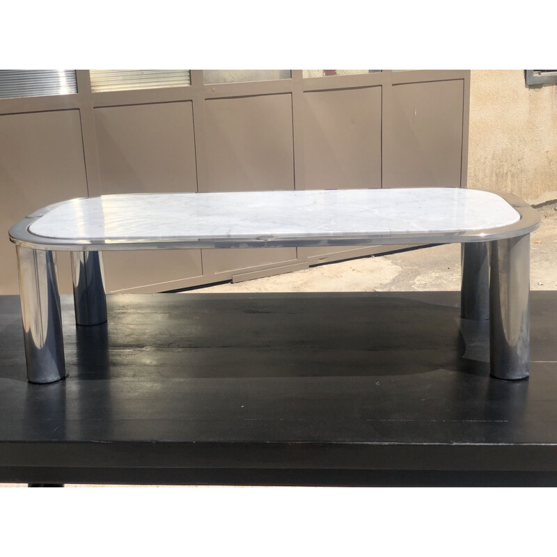 Vintage marble and chrome steel coffee table, 1970