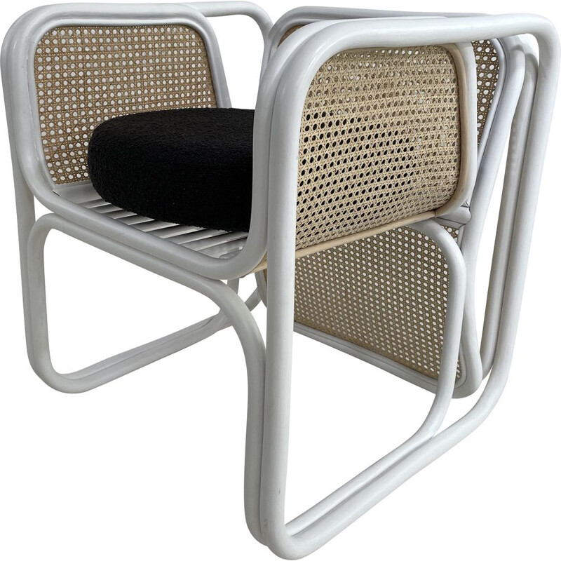 Vintage-Stuhl aus weiß lackiertem Rattan und natürlichem Rohrgeflecht