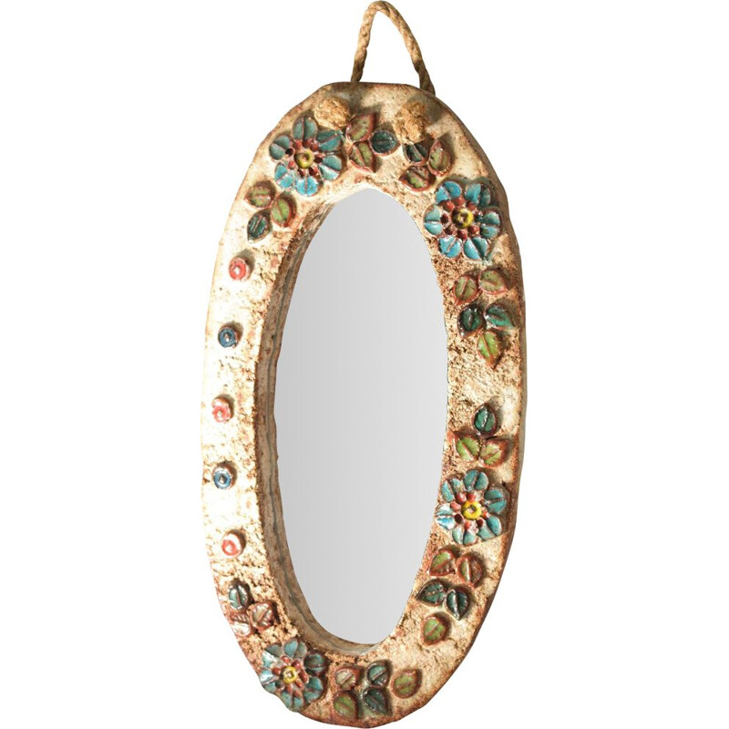 Vintage keramische spiegel van Vallauris, 1960