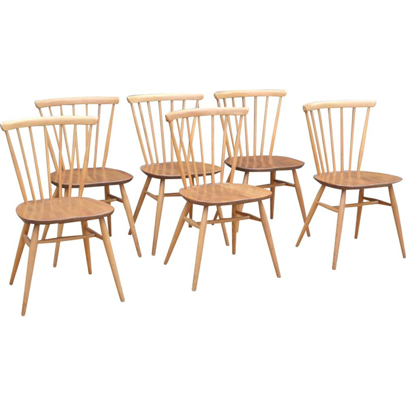 Set van 6 vintage iepen stoelen van Lucian Ercolani voor Ercol