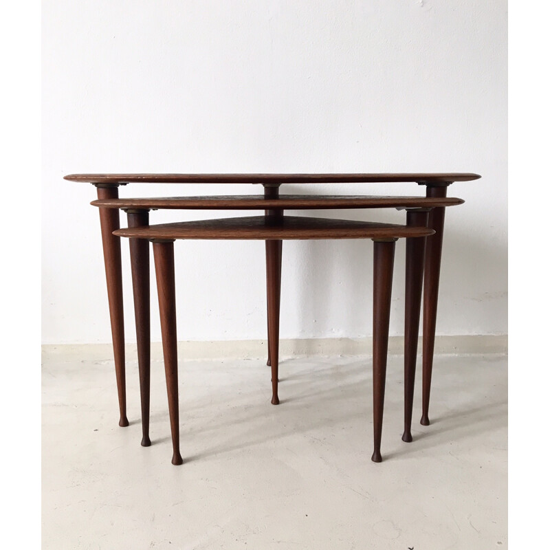 Set of 3 nesting tables in teak - 1960s