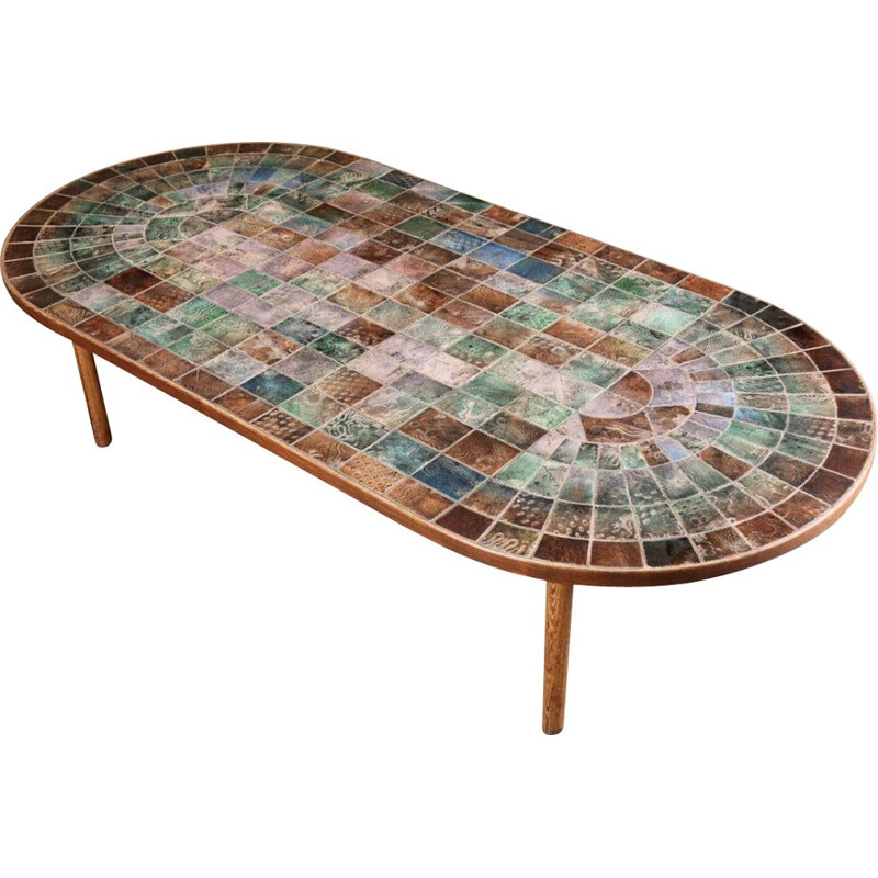 Mesa de barro vintage e mesa de café de madeira de Bjørn Wiinblad