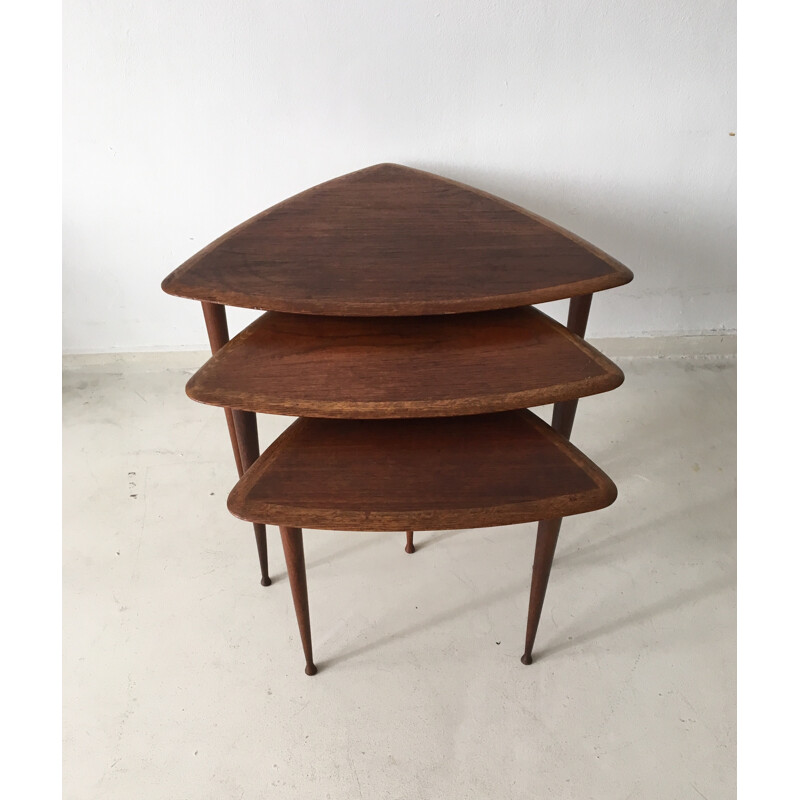 Set of 3 nesting tables in teak - 1960s