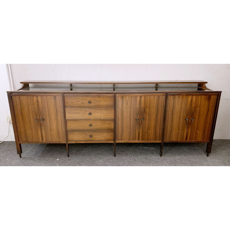 Credenza vintage in palissandro con piano a specchio nero di Carlo di Carli per Luigi Sormani, Italia 1964