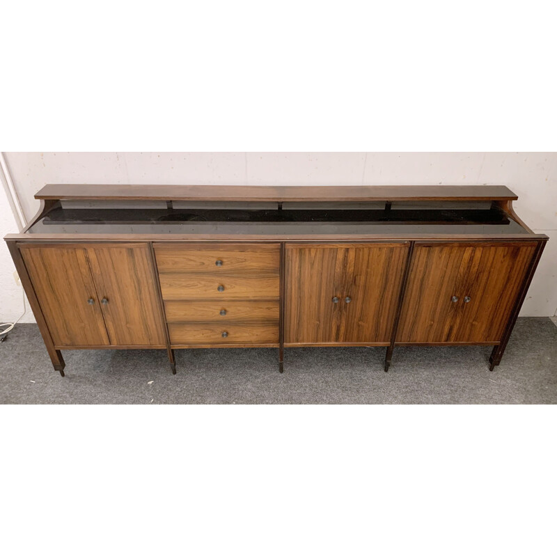 Vintage palissander dressoir met zwart spiegelblad van Carlo di Carli voor Luigi Sormani, Italië 1964