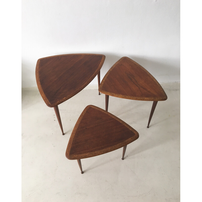 Set of 3 nesting tables in teak - 1960s