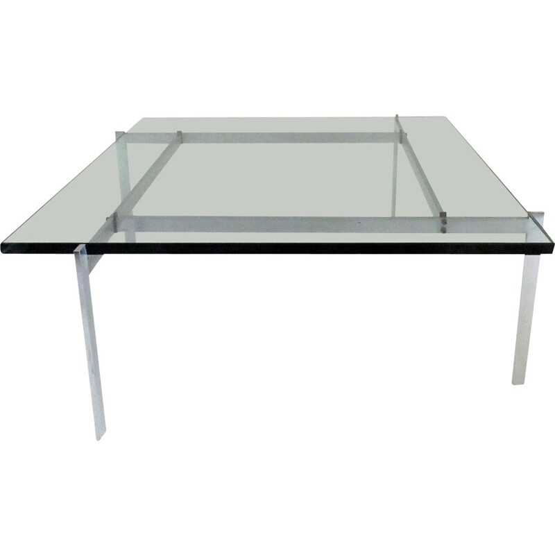Vintage glass and steel coffee table Pk61 by Poul Kjaerholm for Kold Christensen, 1960