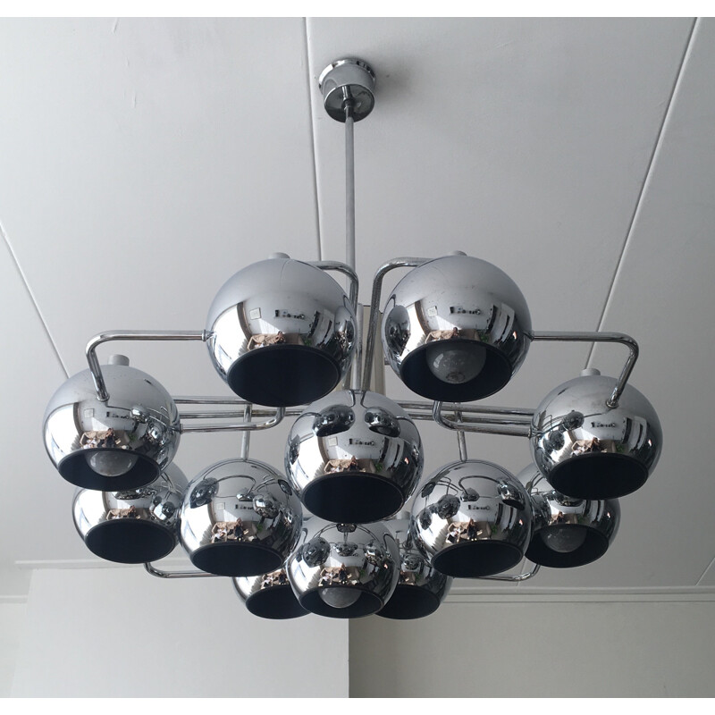 Vintage chrome-plated metal chandelier, 1960