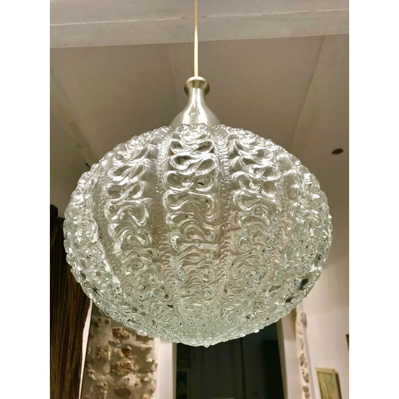 Vintage pendant lamp in glass ice frost by Jt Kalmar, 1970s