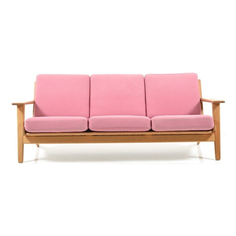 Getama "GE-290/3" 3-seater sofa in oak and pink fabric, Hans J. WEGNER - 1960s