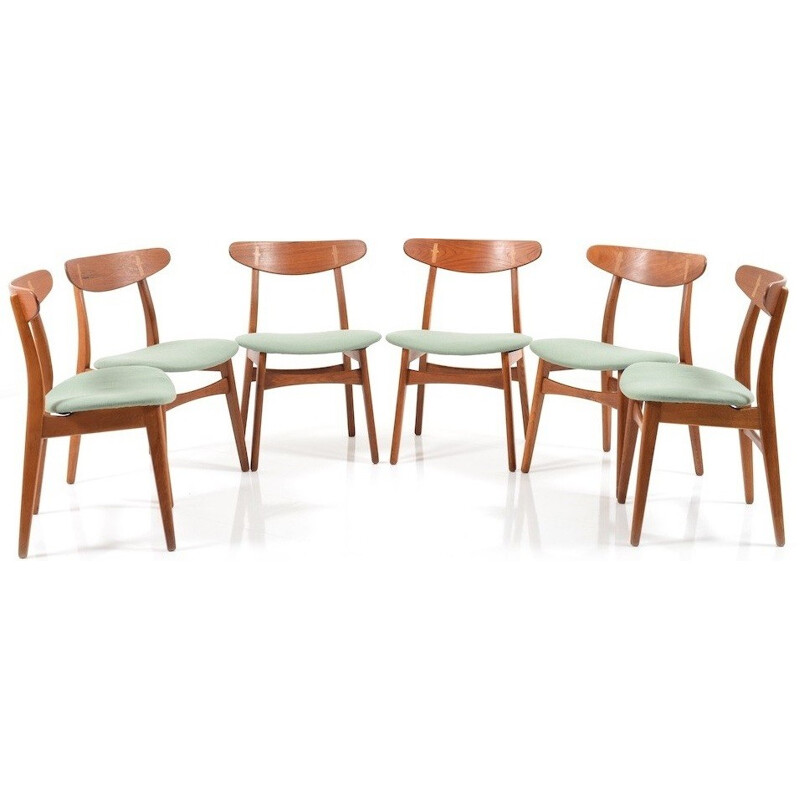 Set of 6 Carl Hansen "CH-30" chairs in oak and mint green fabric, Hans J. WEGNER - 1950s