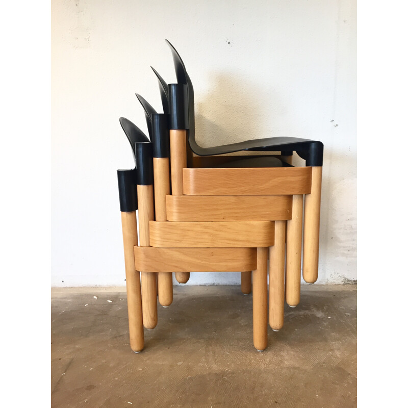 Set of 4 Thonet "Flex" chairs in beech, Gerd LANGE - 1980s