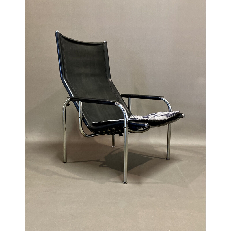 Vintage black leather reclining armchair, 1960s