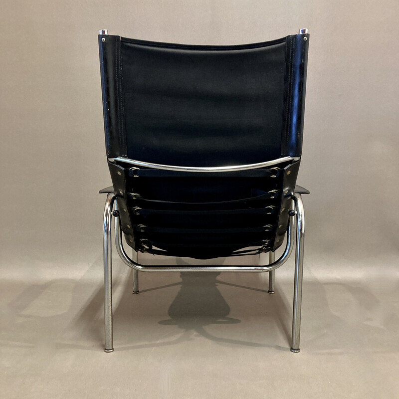 Vintage zwart lederen fauteuil, 1960