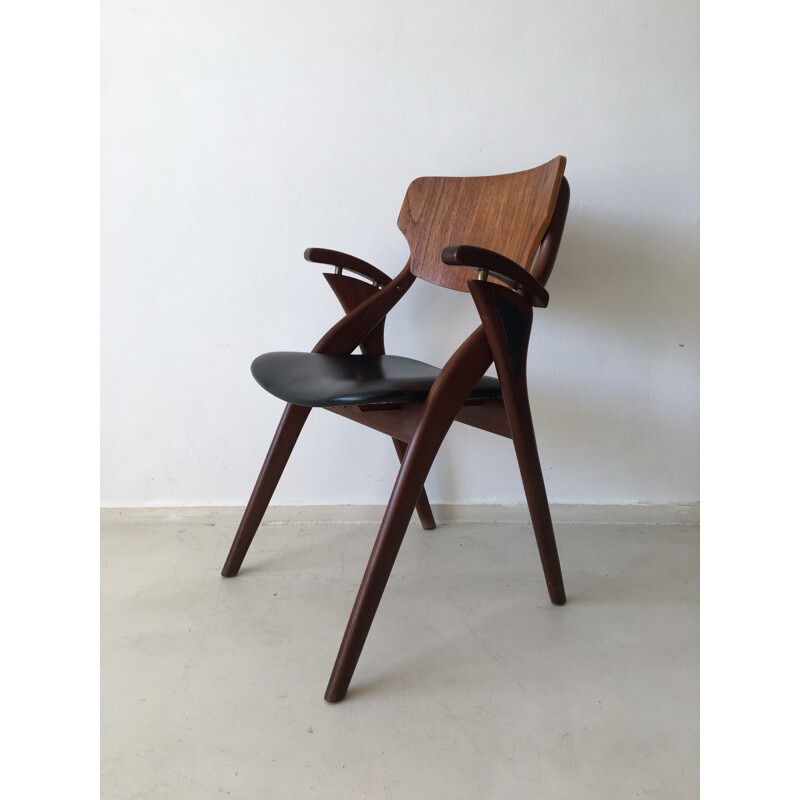 Scandinavian armchair in black leatherette and teak - 1950s