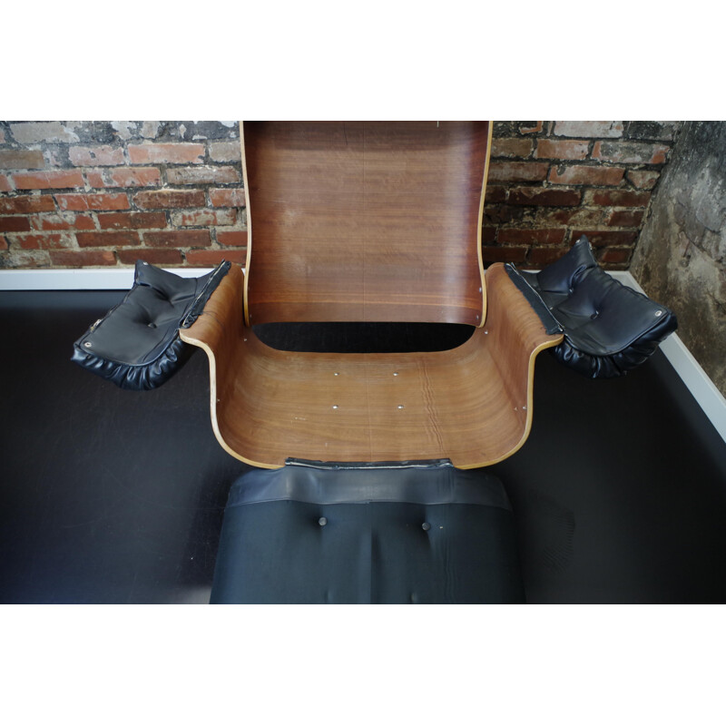 Mid century leather and rosewood armchair, 1970s