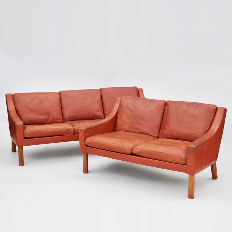 Pair of classic Danish leather sofas - 1960s