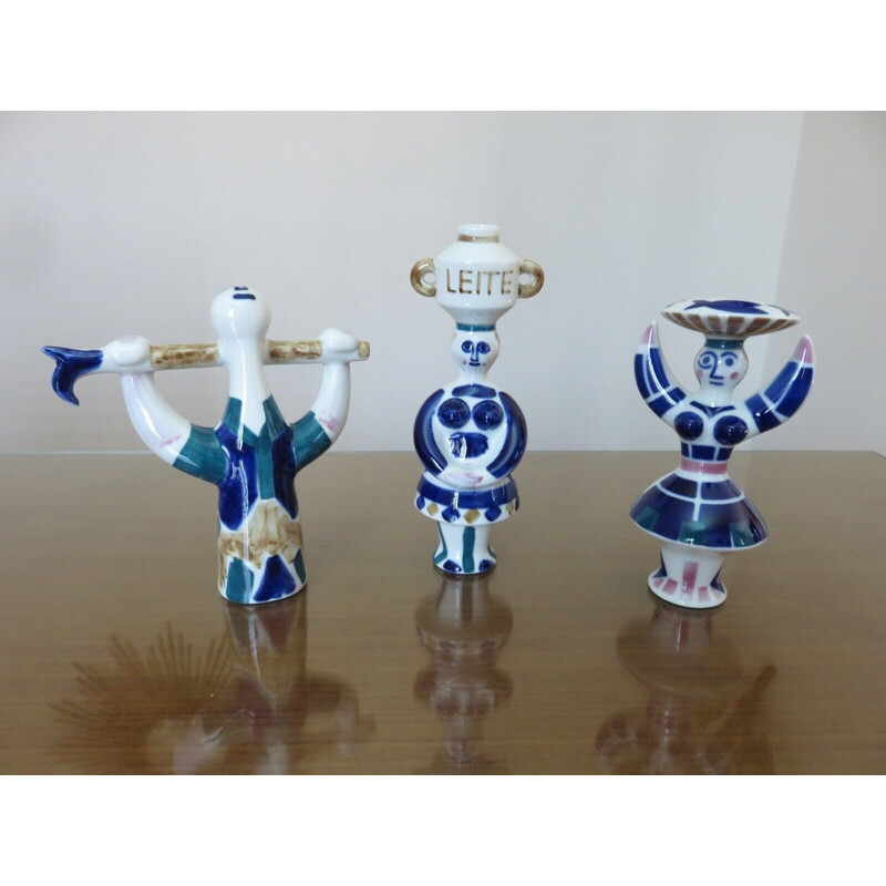 Conjunto de 3 figuras de cerâmica vintage de Sargadelos, Espanha 1970