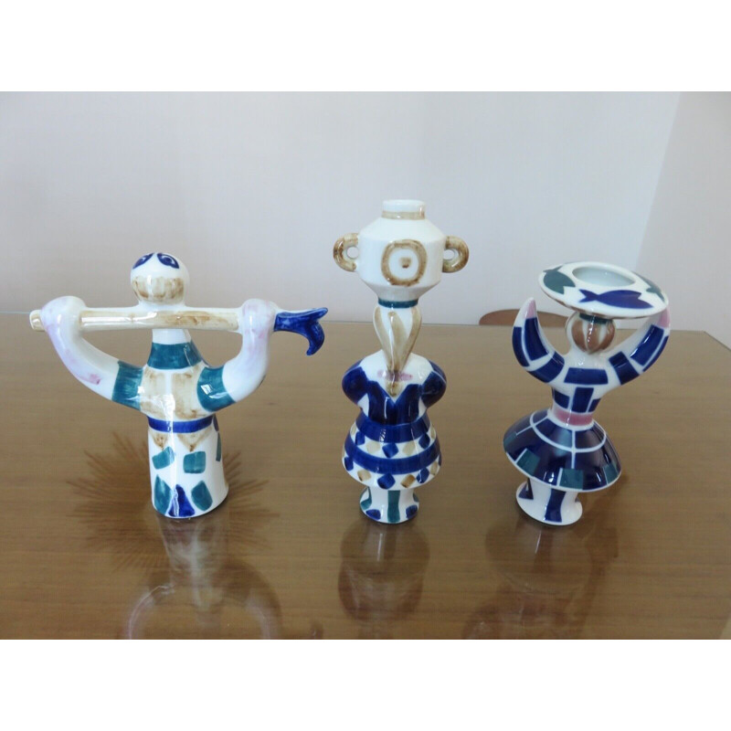 Conjunto de 3 figuras de cerâmica vintage de Sargadelos, Espanha 1970