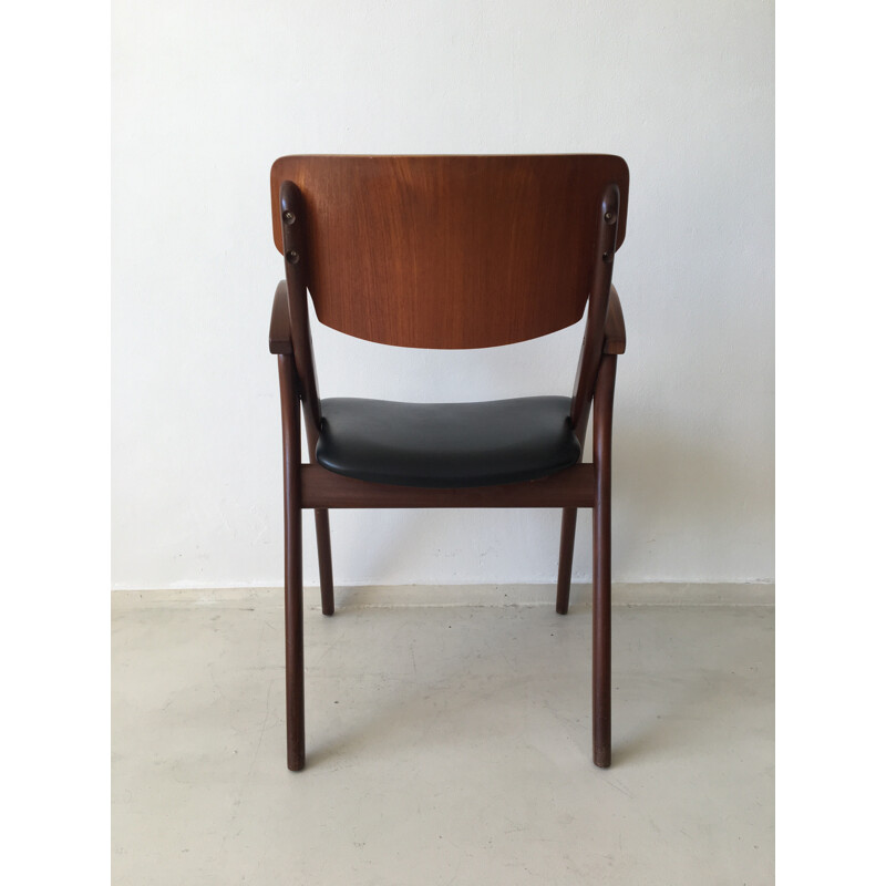 Scandinavian armchair in black leatherette and teak - 1950s