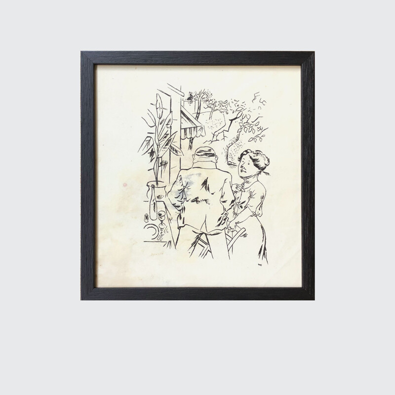 Ensemble de 9 gravures vintage de George Grosz, Italie 1945