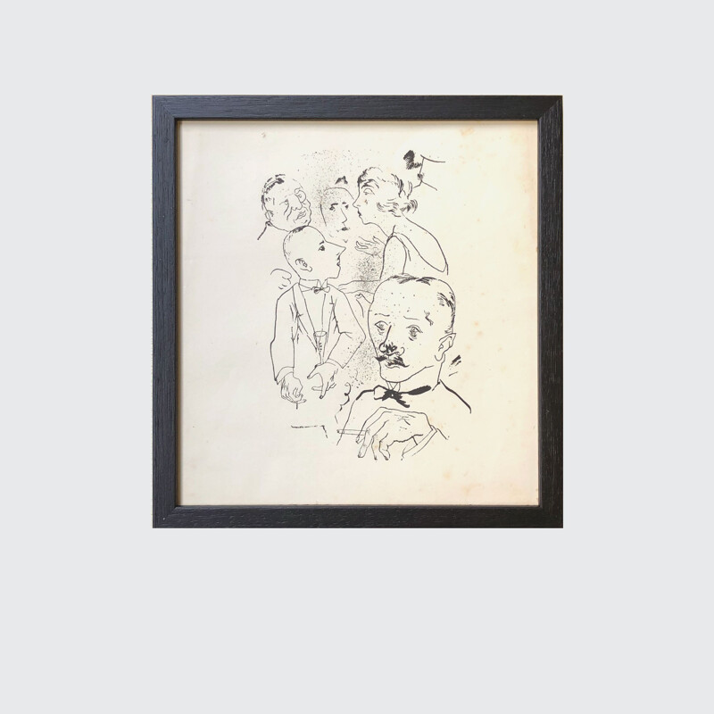 Ensemble de 9 gravures vintage de George Grosz, Italie 1945