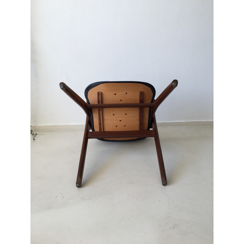 Scandinavian armchair in black leatherette and teak - 1950s