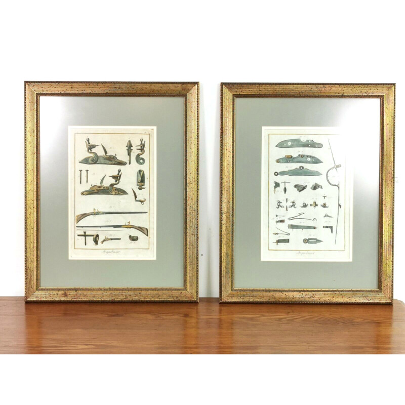 Pair of vintage lithographs "Arquebusier" by Bernard Fecit