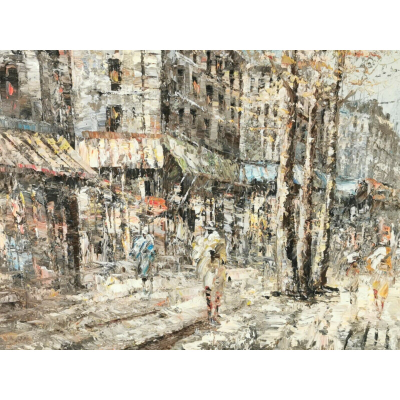 Vintage-Gemälde "Straßenszene des Pariser Eiffelturms" von M.Cierro, Frankreich 1920