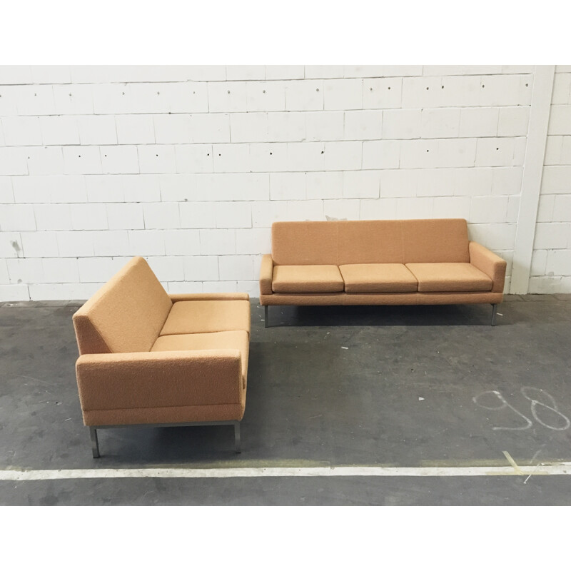 Set of Dutch sofas and table in brown fabric - 1960s