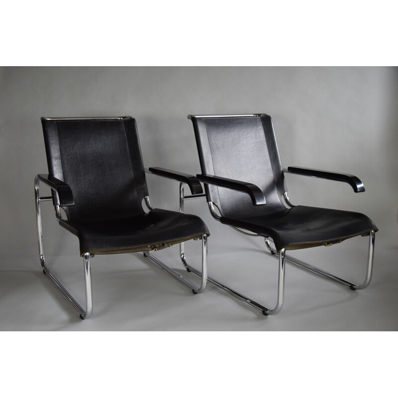 Vintage Sessel B35 aus schwarzem Leder und Chrom von Marcel Breuer, 1970