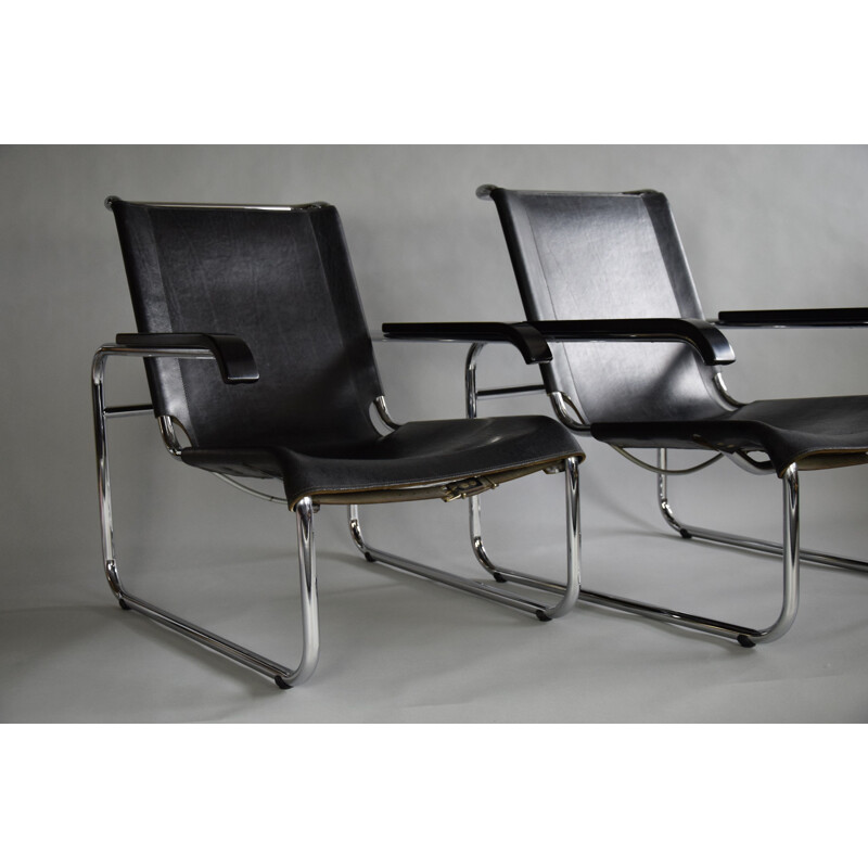 Poltrona vintage B35 in pelle nera e cromo di Marcel Breuer, 1970