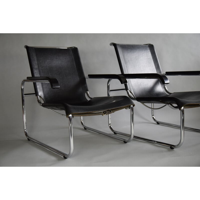 Vintage Sessel B35 aus schwarzem Leder und Chrom von Marcel Breuer, 1970