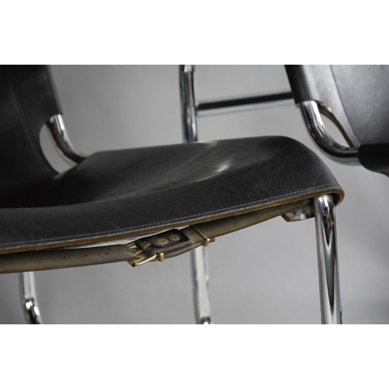 Vintage B35 black leather and chrome armchair by Marcel Breuer, 1970s