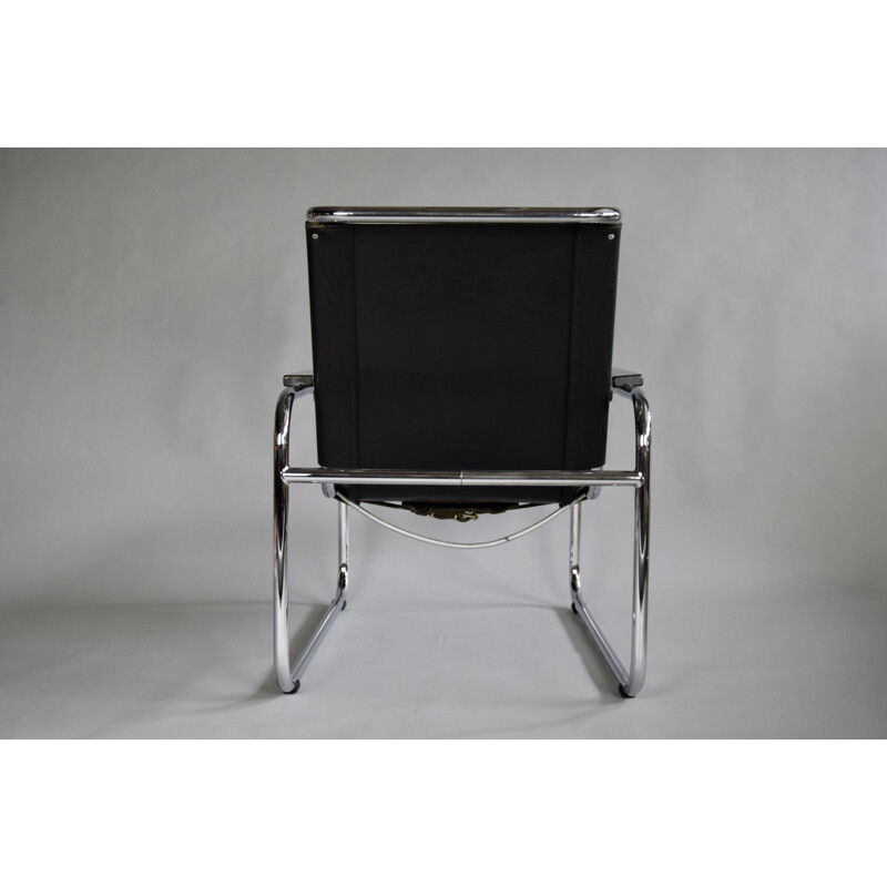 Vintage B35 black leather and chrome armchair by Marcel Breuer, 1970s