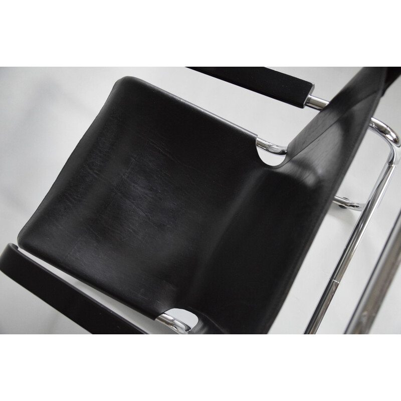 Vintage B35 black leather and chrome armchair by Marcel Breuer, 1970s