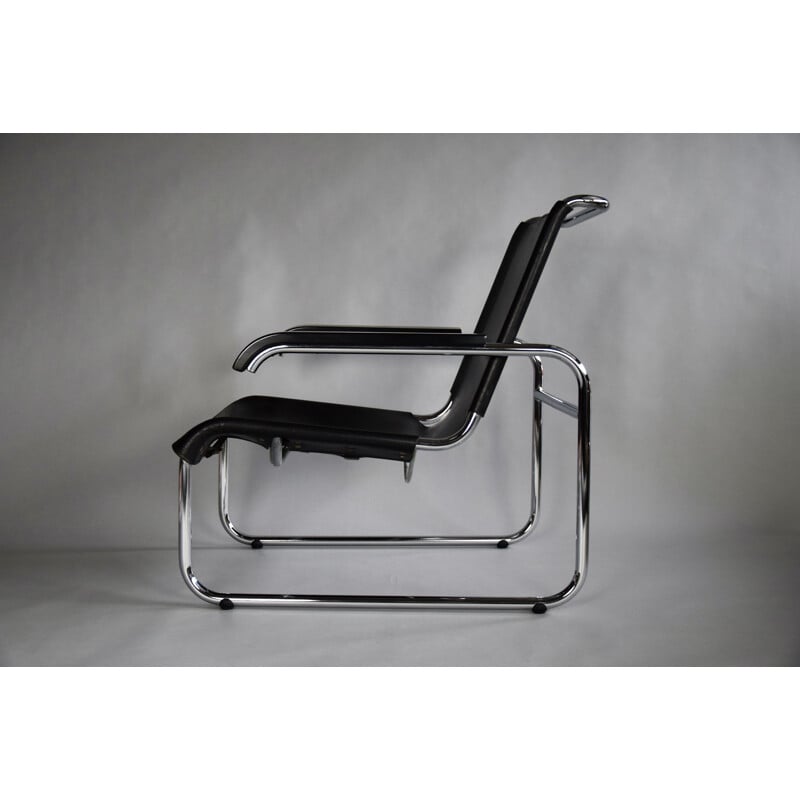 Poltrona vintage B35 in pelle nera e cromo di Marcel Breuer, 1970