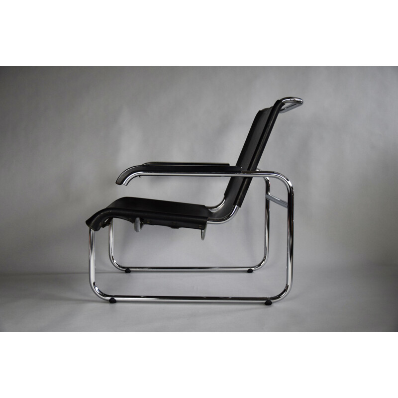 Vintage B35 zwart leer en chromen fauteuil van Marcel Breuer, 1970