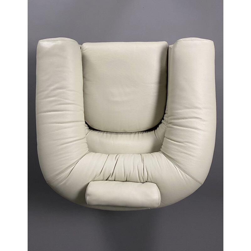 Mid-century ivory leather Straccio armchair by De Pas, D'Urbino and Lomazzi for Zanotta, Italy