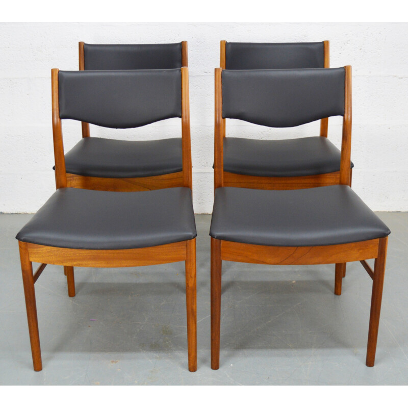 Set of 4 mid century Mc Intosh chairs in teak and vinyl - 1960s