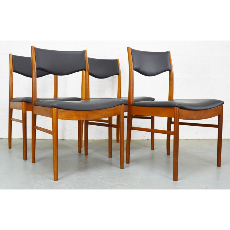 Set of 4 mid century Mc Intosh chairs in teak and vinyl - 1960s