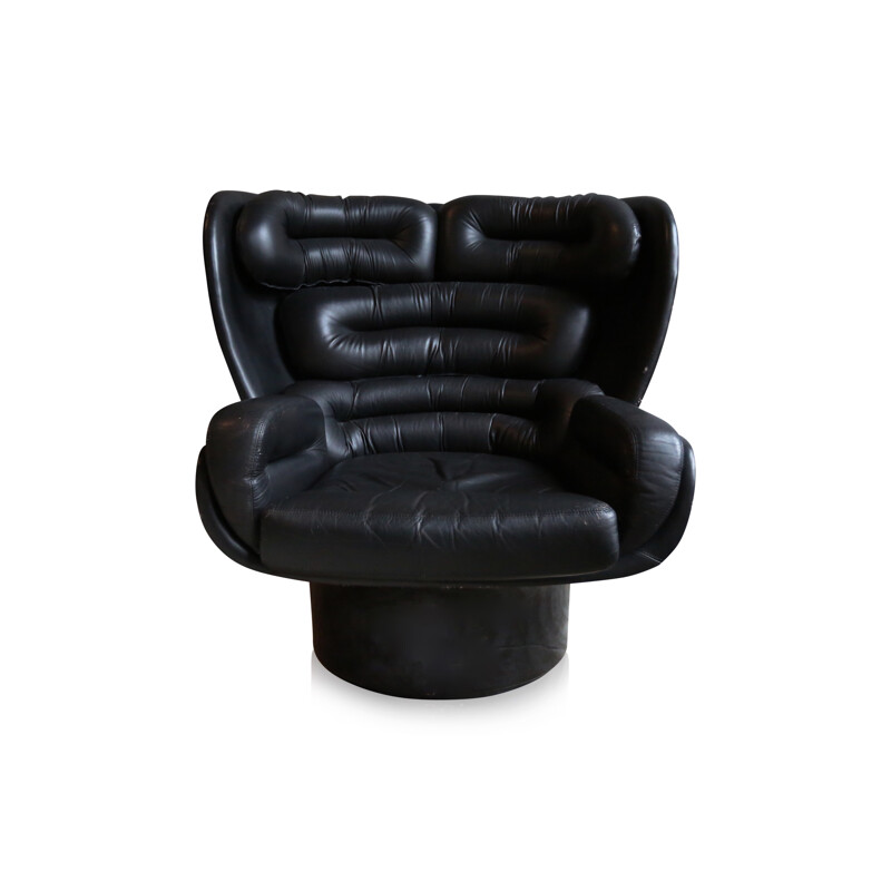 Mid century Italian "Elda" chair in black leather, Joe COLOMBO - 1960s