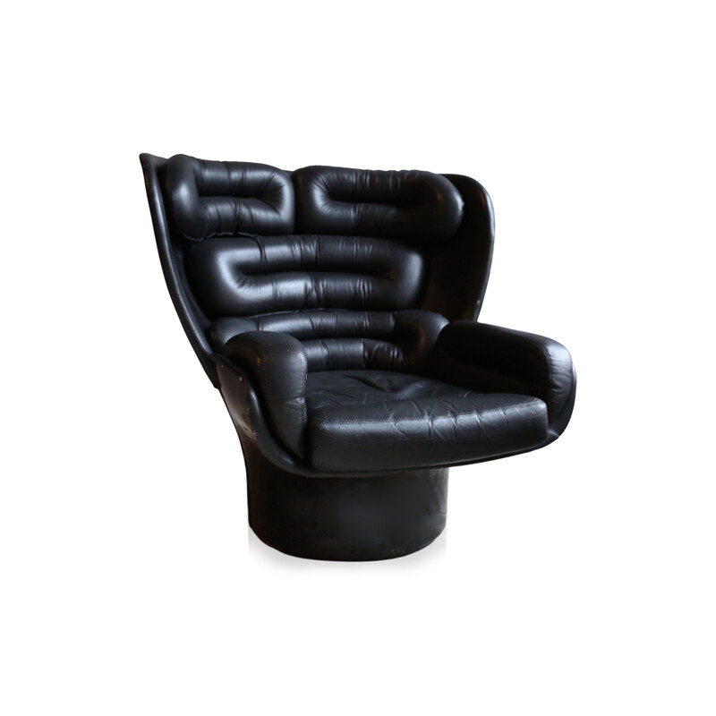 Mid century Italian "Elda" chair in black leather, Joe COLOMBO - 1960s
