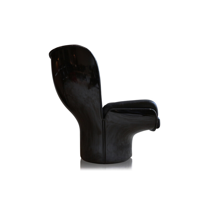 Mid century Italian "Elda" chair in black leather, Joe COLOMBO - 1960s
